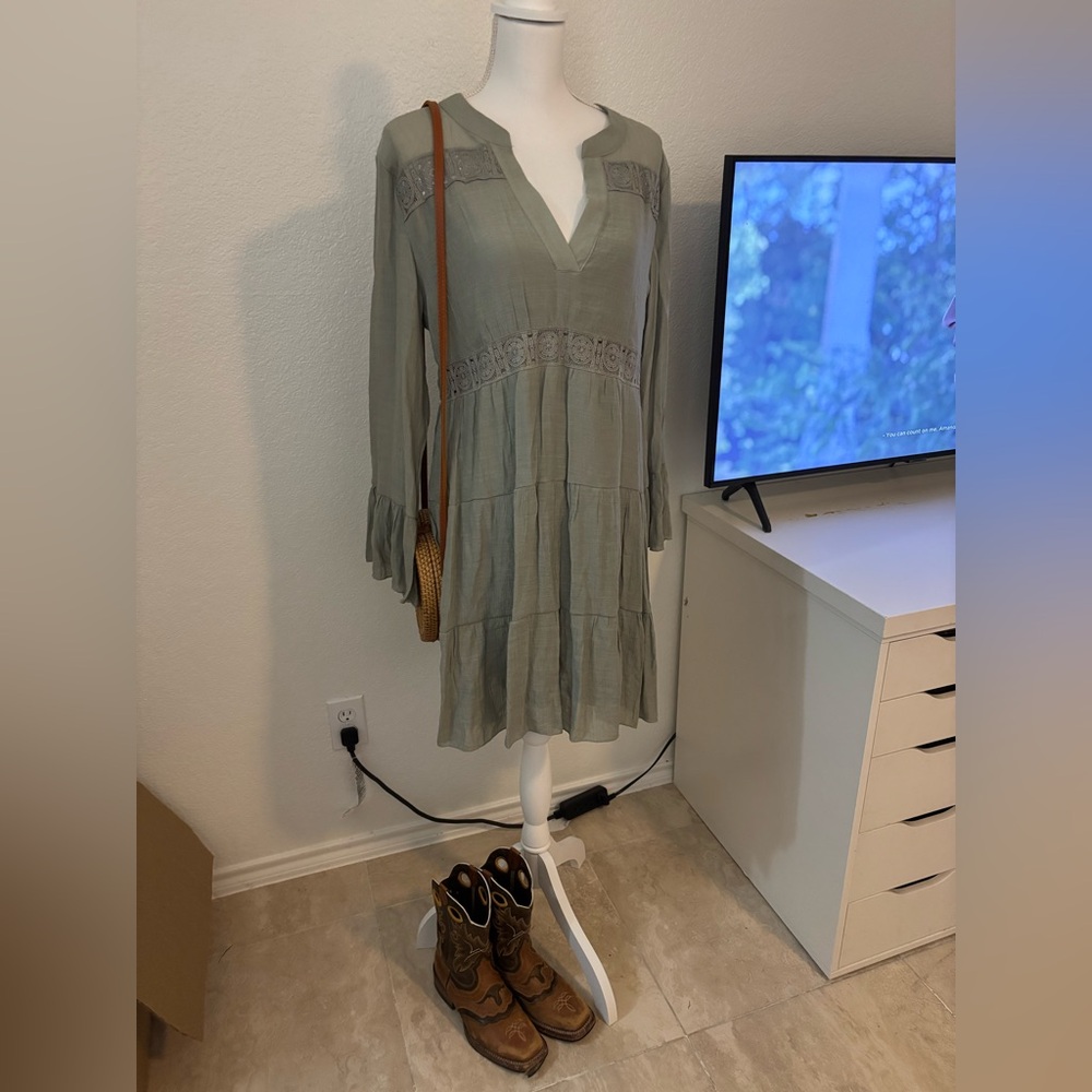 J Glee Green Boho Dress with Embroidered Details